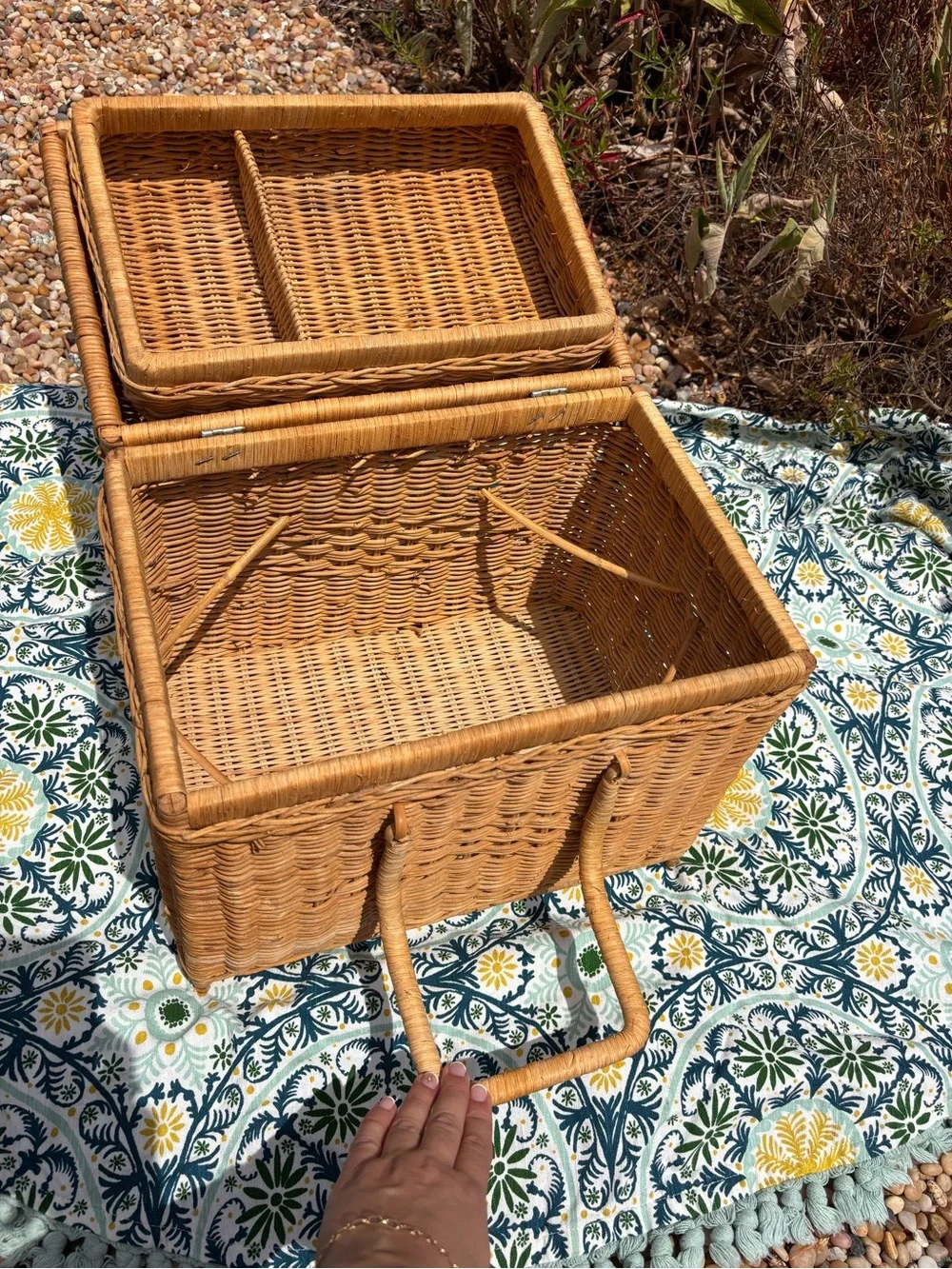 Vintage Wicker Picnic Basket with Locking Handles